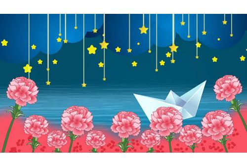卡通梦幻花朵水面小船LED大屏幕高清背景视频素材 包素材网