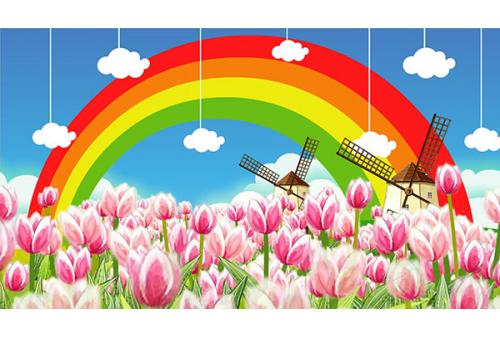 卡通唯美彩虹花朵田野LED大屏幕高清背景视频素材 包素材网